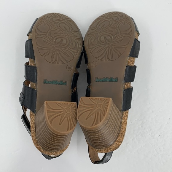 Josef Seibel Sunny black leather sandal laser bootie cut-out heel shoe new 40 9 - Picture 7 of 8